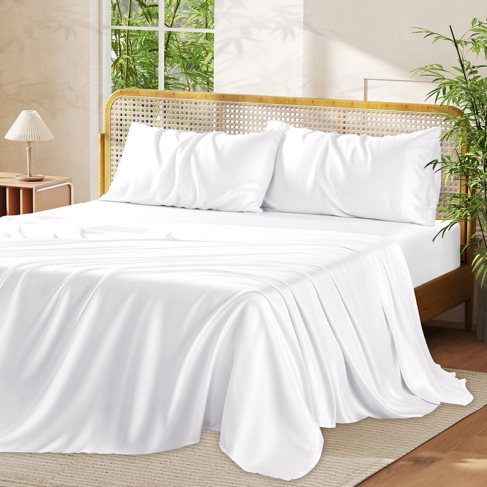Cocosity Rayon Bamboo Full Size Cooling White Bedding Sheets with ...