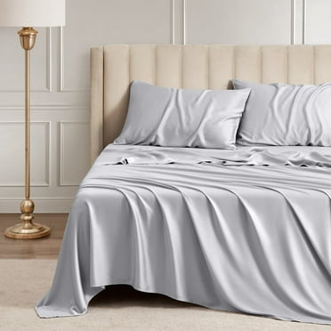 Cocosity Rayon Bamboo Full Size Cooling Light Gray Bedding Sheets with Pillowcases for Home Hotel Apartment