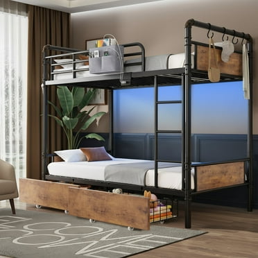 Cocosity Metal Twin over Twin Size Bunk Bed with Under bed Storage Drawers