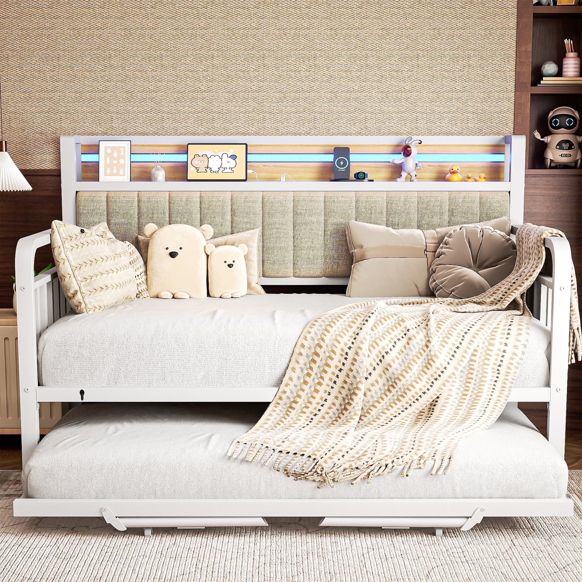 Full Size Daybed Frame with Wooden Legs, Upholstered Twin L