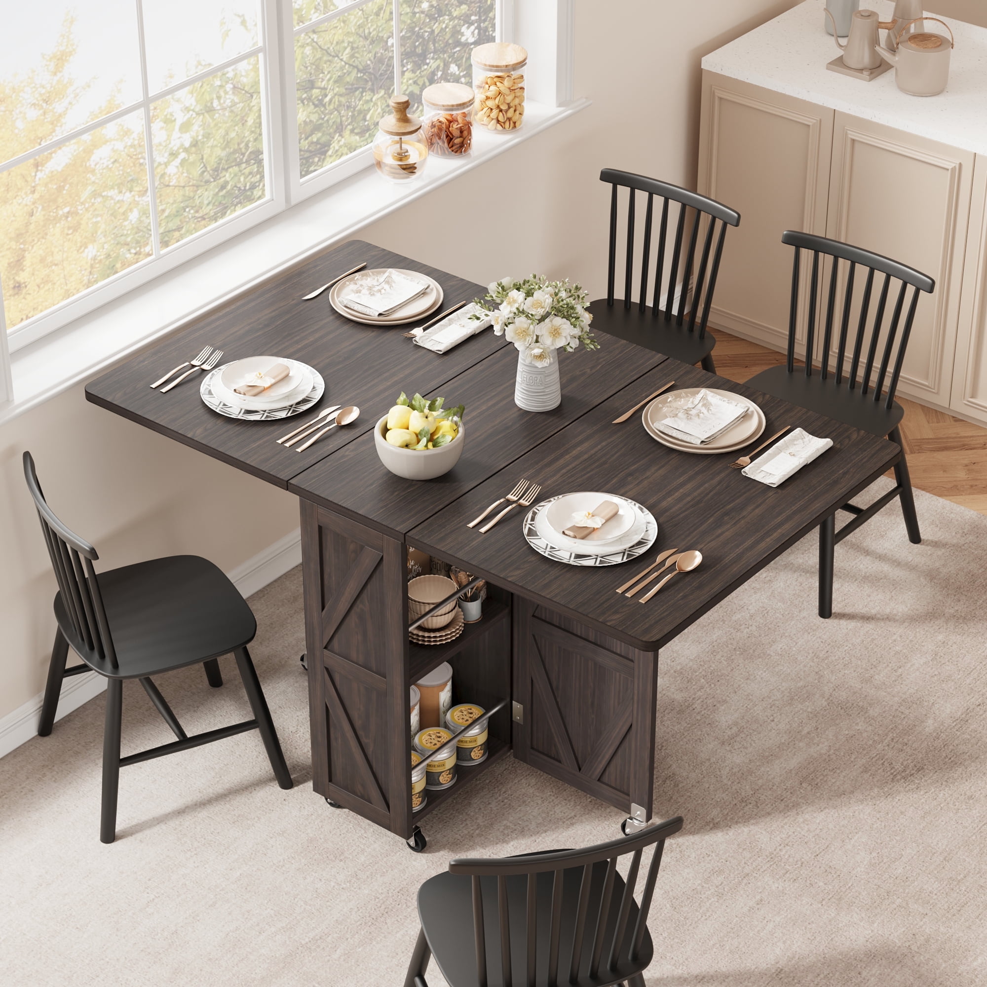 Cocosity Movable Kitchen Table Extendable Versatile Table, Dark Walnut - Walmart.com