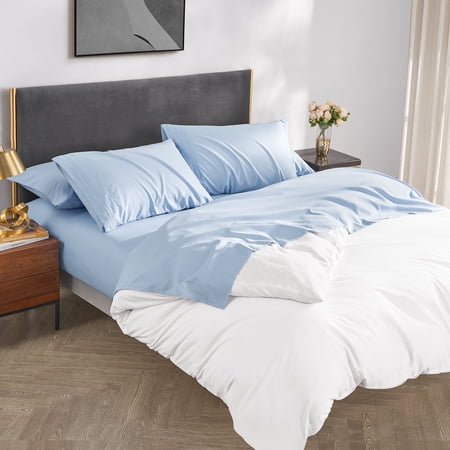 Cocosity Polyester Microfiber Light Blue Full Size 6 Piece Bed Sheets Set with 16-Inch Deep Pockets for Hotel Home Apartment School Bedding