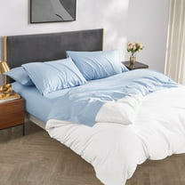 Cocosity Polyester Microfiber Light Blue Queen Size 6 Piece Bed Sheets Set with 16-Inch Deep Pockets for Hotel Home Apartment School Bedding