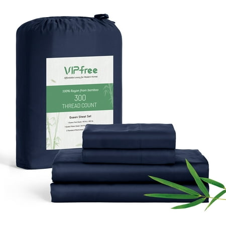 Cocosity Rayon Bamboo Queen Size Cooling Navy Blue Bedding Sheets with Pillowcases for Home Hotel Apartment