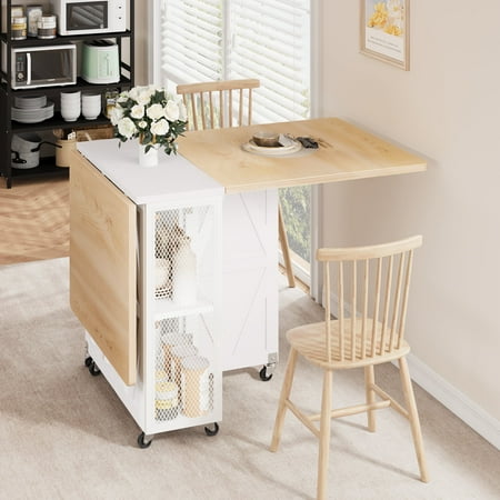 Cocosity Space Saving Versatile Folding Kitchen Dining Table with Wheels & Storage Shelf for Small Apartment