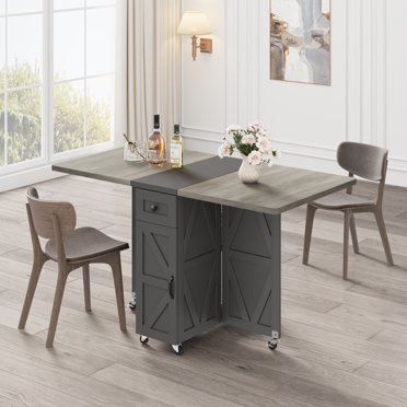 Versatile Folding & Portable Dining Table with Storage, Expandable for Kitchen/Bedroom/Living ...