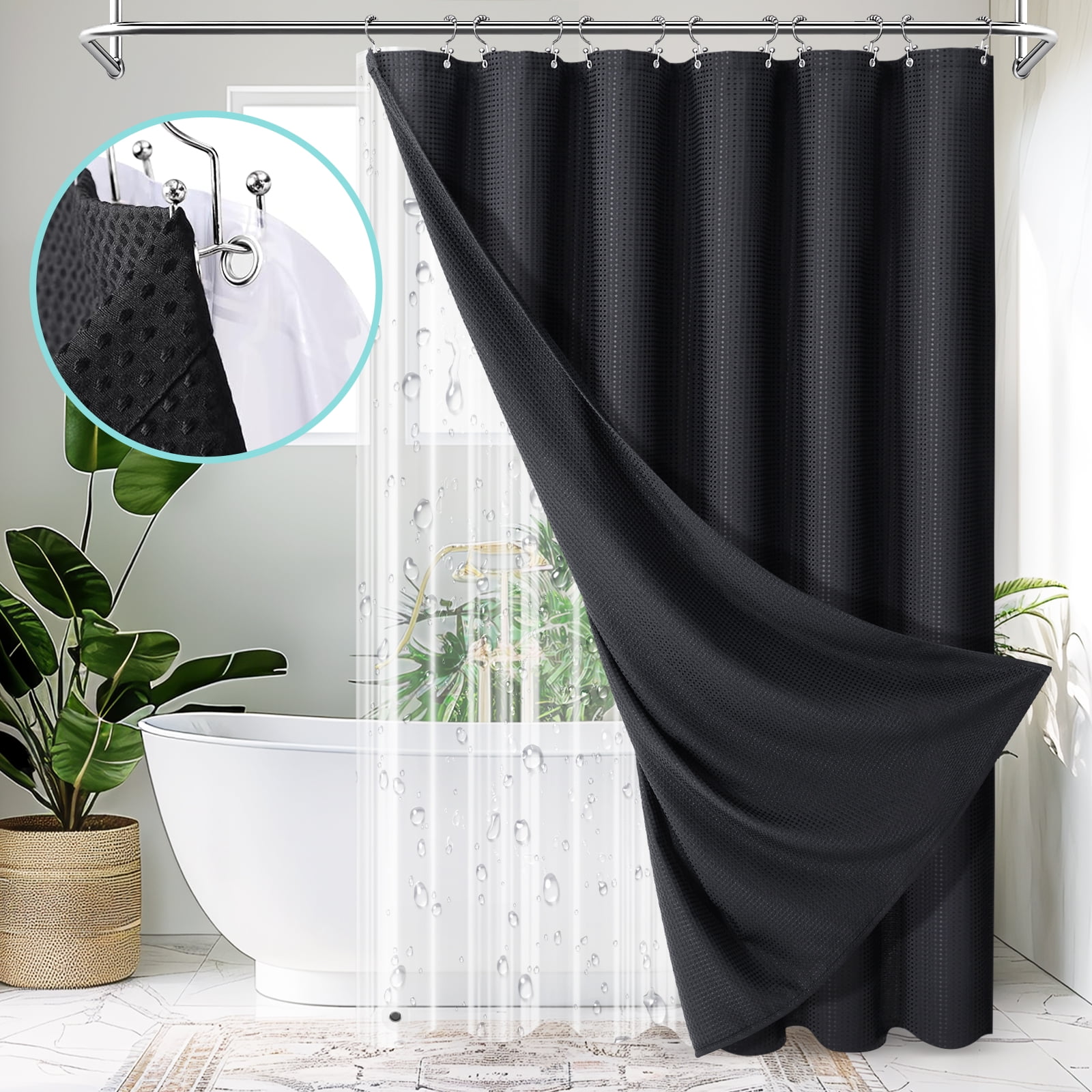 Cocosity Waffle Textured Polyester Fabric Heavy Duty Shower Curtains ...