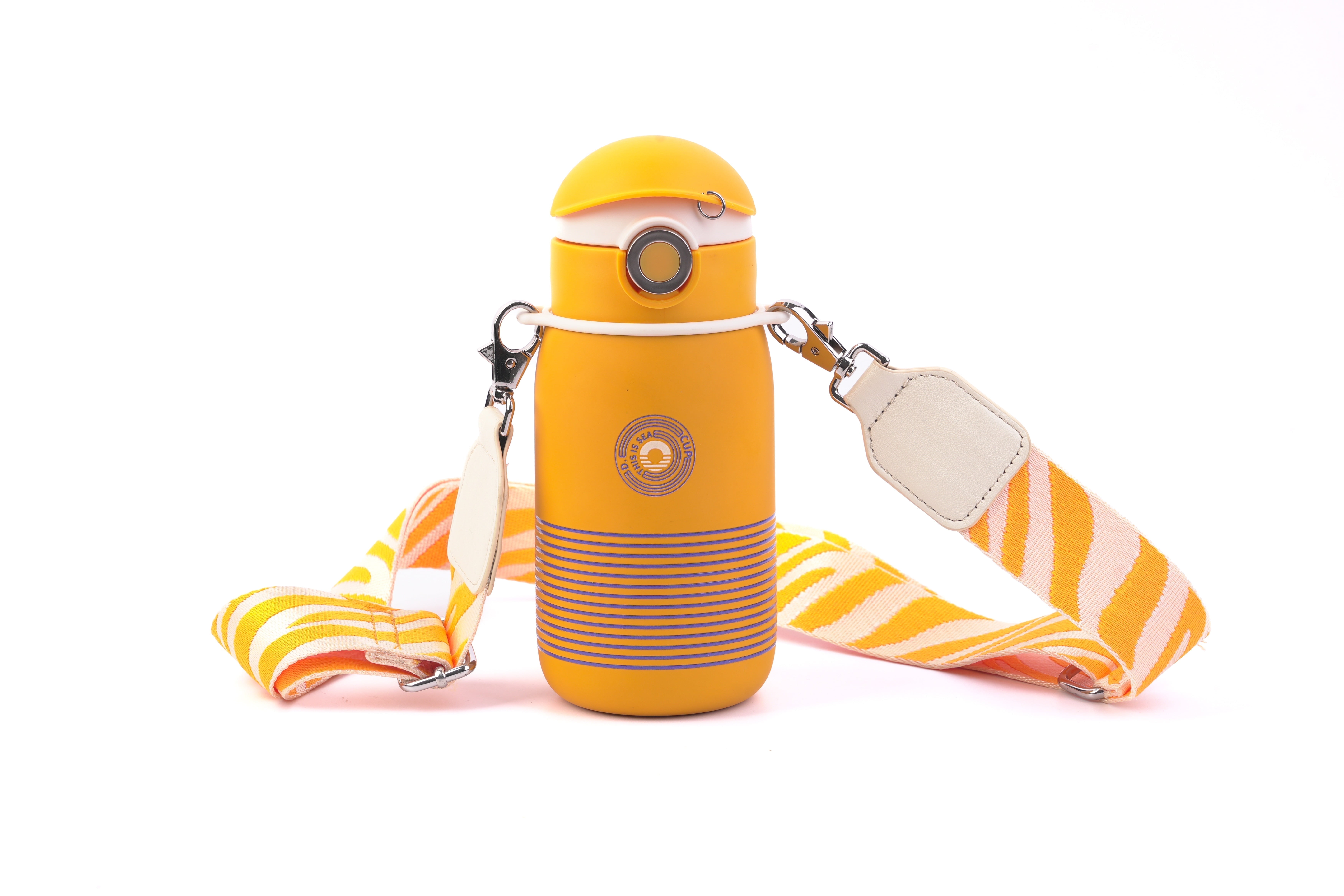 Cocosmile Cap Striped Straw Thermos Cup (Golden Brown)