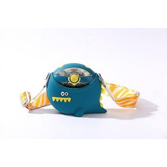 Cocosmile Dinosaur Round Kids Water Bottle with Removable Sleeve - Easy Open Button, Carrying Lanyard - Tritan Plastic Water Bottle Ideal for School Boys Girls, BPA Free Kids Cup (With Straw)