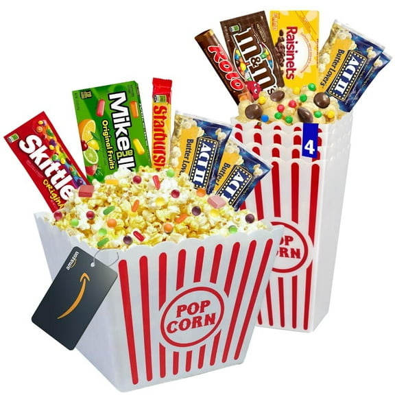 Movie Night Popcorn and Candy Gift Basket with 1 Movie Night Gift Card (Family Pack)