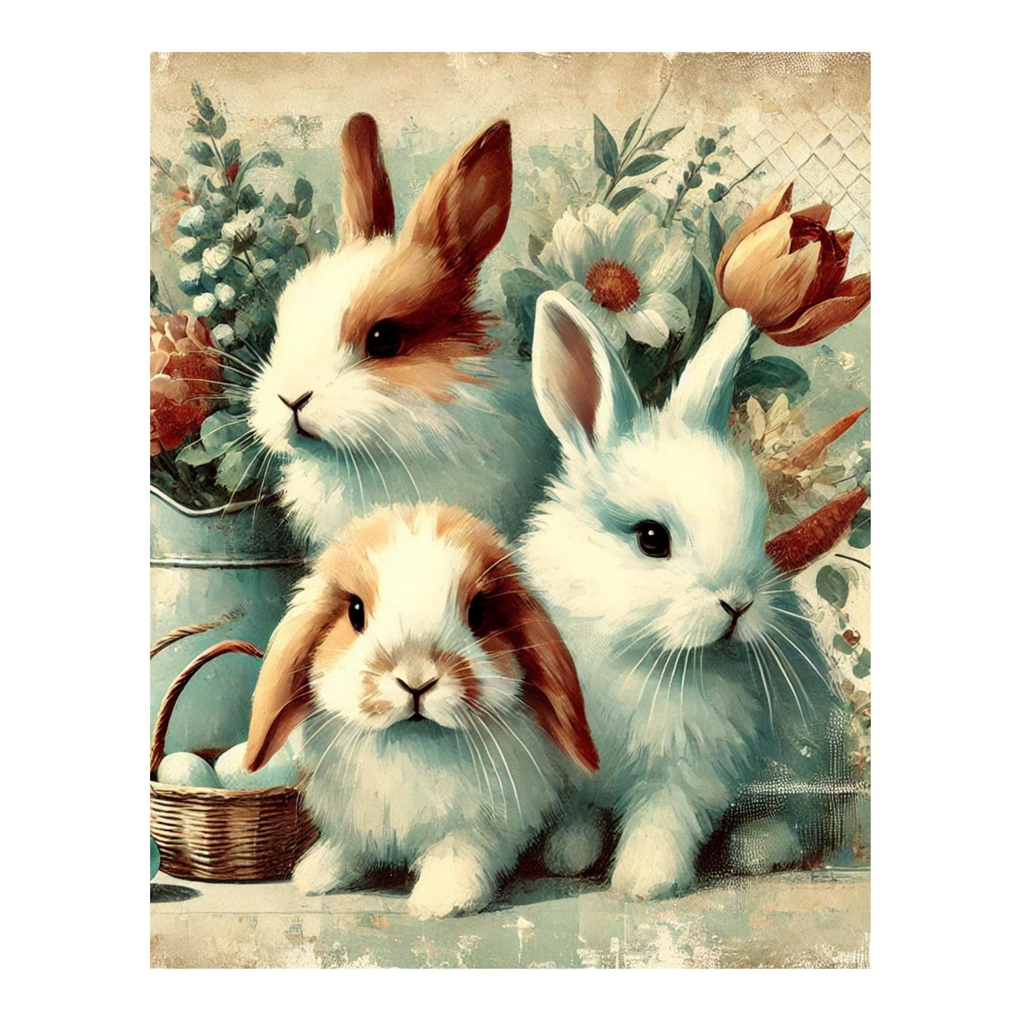 Cocosmile Rabbits Vintage Poster - Retro Art of Bunnies Eating Lettuce ...