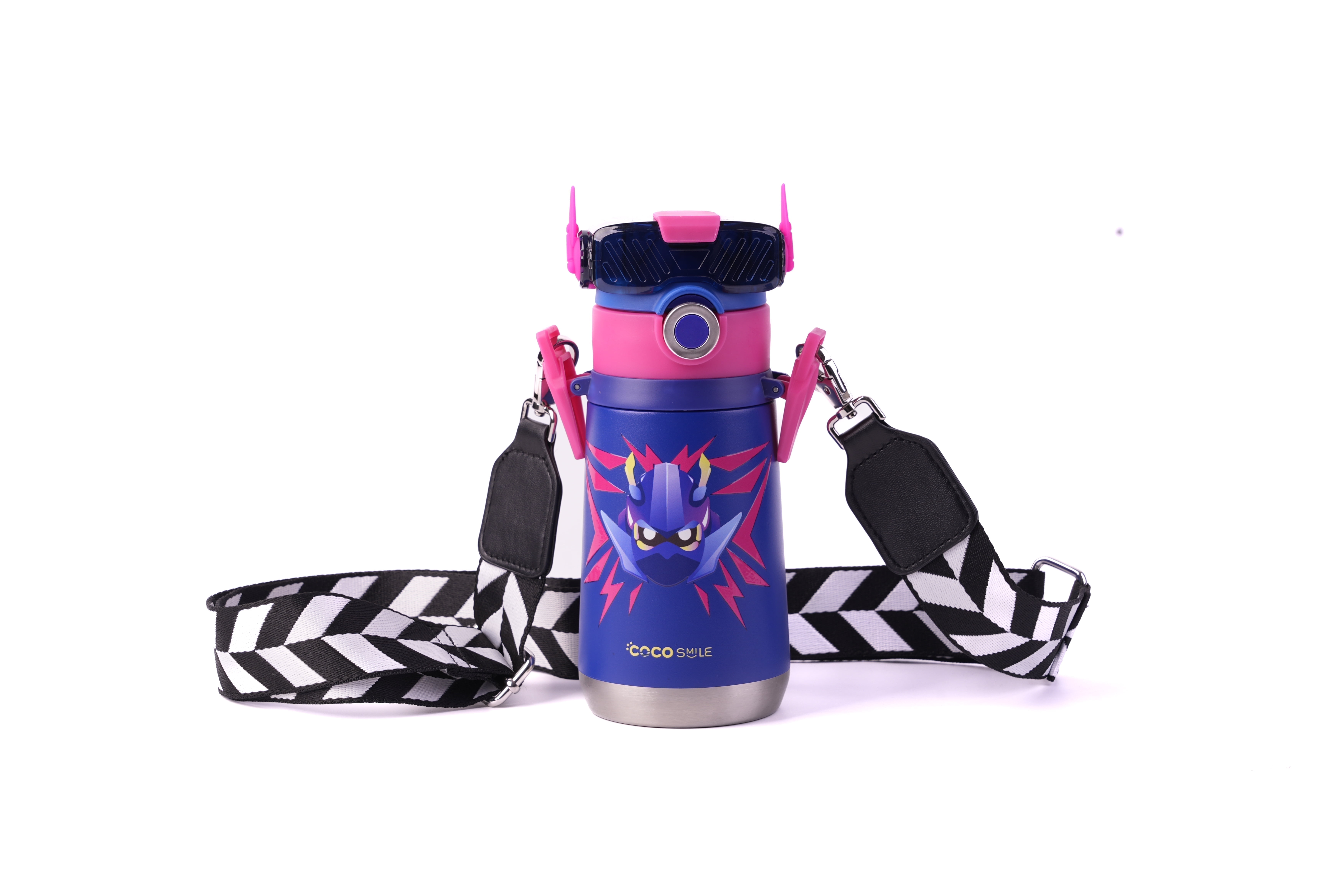 Cocosmile Robot Cartoon Thermoses Bottle with Straw for Kids, 17oz (Dark Blue)