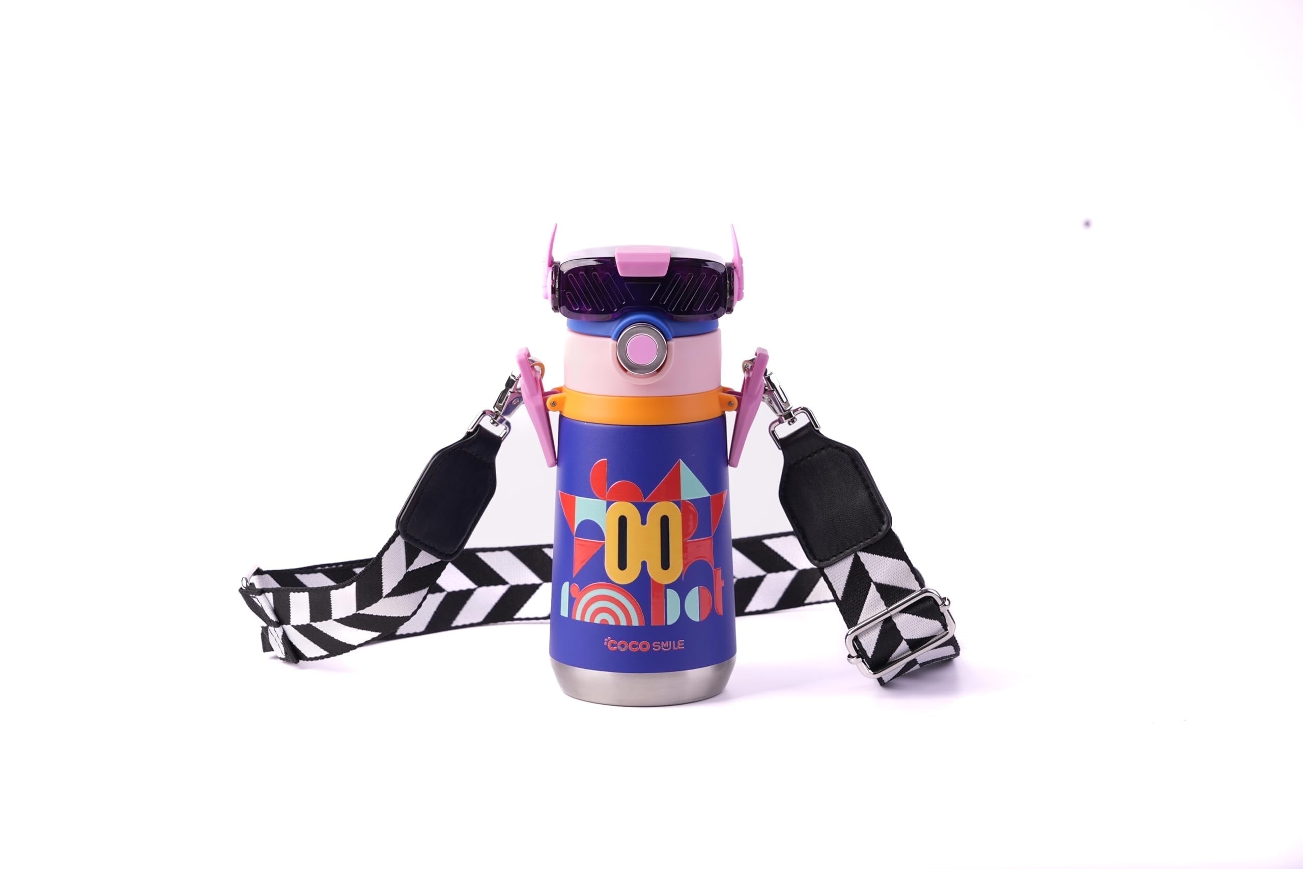 Cocosmile Robot Straw Thermoses Cup 17oz (Double Eyes, Blue Color)