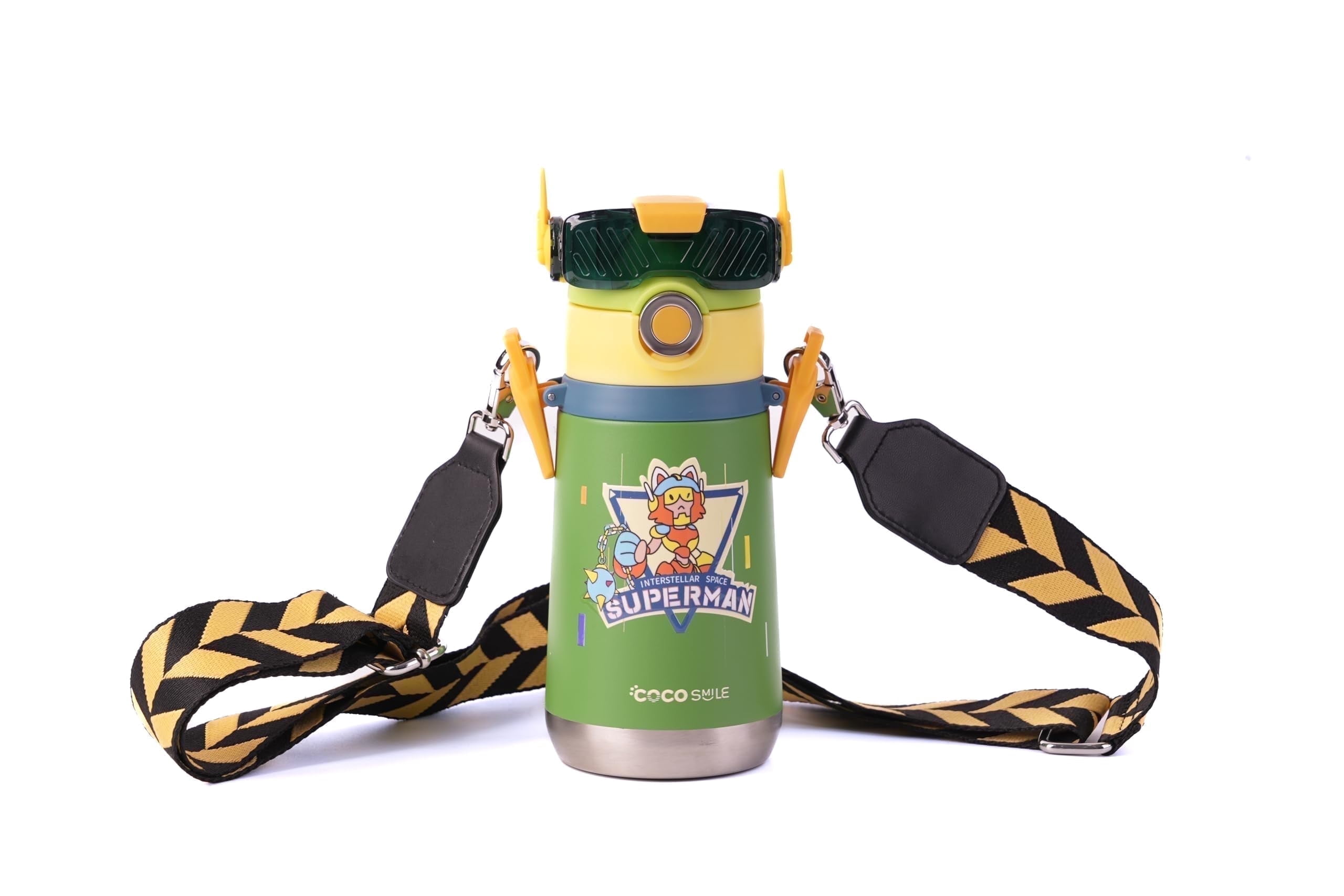 Cocosmile Robot Straw Thermoses Kids Cup 17oz Ideal for Children (Superman, Green)