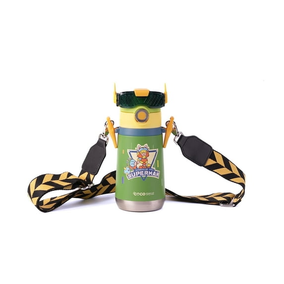 Cocosmile Robot Straw Thermoses Kids Cup 17oz Ideal for Children (Superman, Green)