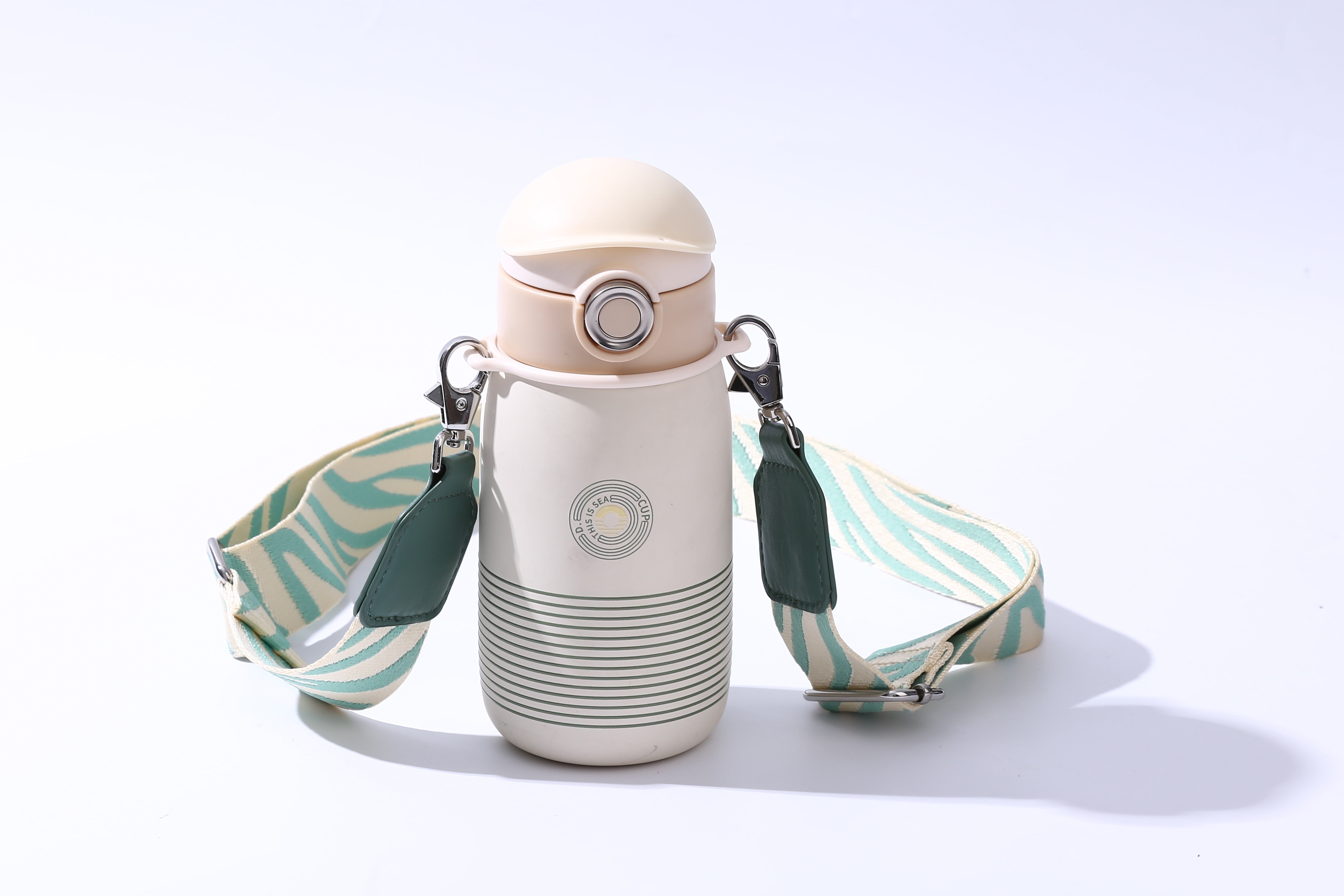 Cocosmile Striped Straw Thermoses Kids Cup- Ideal for Children 17oz (Warm White)