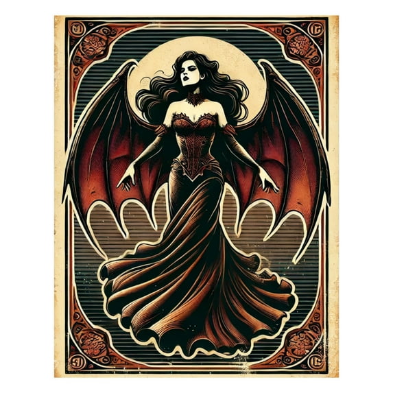 Cocosmile Vintage Bat Woman Poster - Mythology & Occult Decor - Gothic Wall Art for Living Room, Bedroom, Office - 16x20 Unframed Wall Art