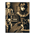 thumbnail image 1 of Cocosmile Vintage Young Girl and Skeleton Poster - Retro Halloween Print - Skeleton Art - Black Cat Art - Gift for Men & Women - Gothic Decor for Living Room or Bedroom - 18x24 Unframed Wall Art, 1 of 6