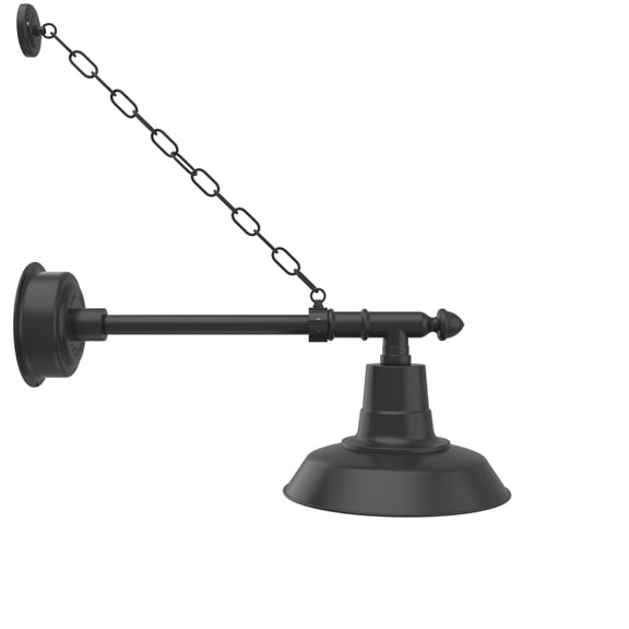 Cocoweb 12" Vintage LED Barn Light in Matte Black with Victorian Arm and Chain