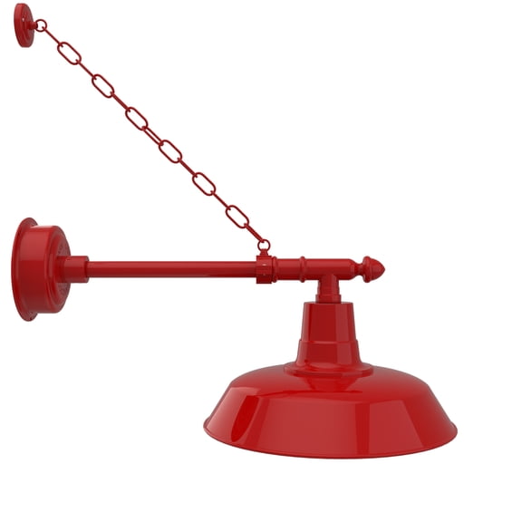 Cocoweb 16" Vintage LED Barn Light in Red with Victorian Arm and Chain