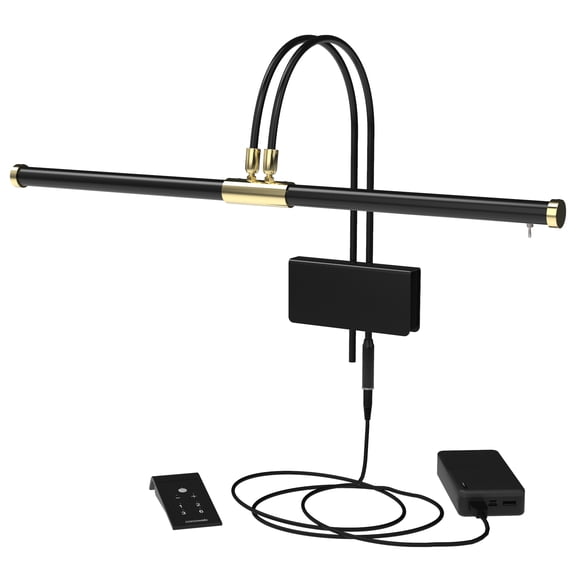 Cocoweb 22" Grand Piano Lamp, LED, Adjustable, Quality Lighting in Black with Brass Accents, with Rechargeable Battery Pack