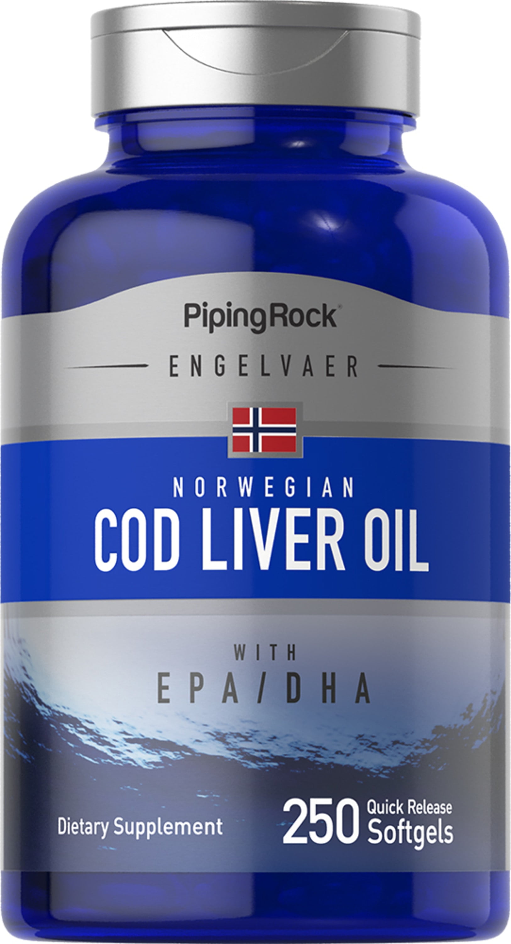 Cod Liver Oil Capsules | 250 Softgels | With EPA DHA | Engelvaer Norwegian | by Piping Rock