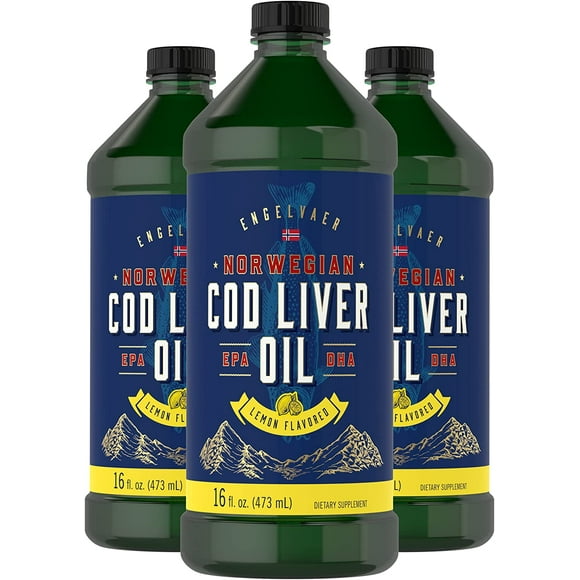 Cod Liver Oil Liquid | 48 fl oz (16 fl oz x 3 Bottles) | Lemon Flavor | by Carlyle