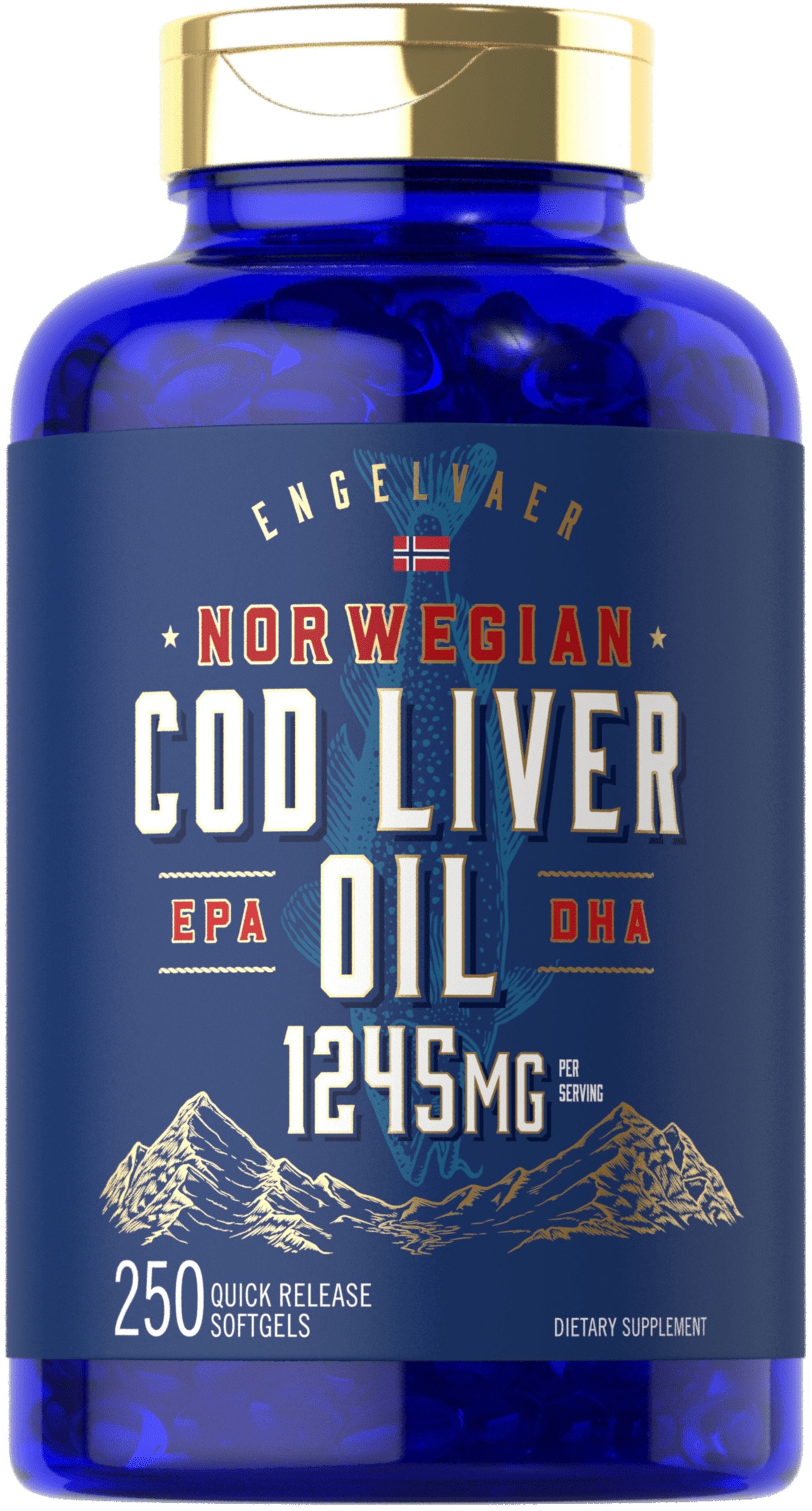 Cod Liver Oil Softgels | 1245mg | 250 Count | Norwegian | for Men and Women | by Carlyle