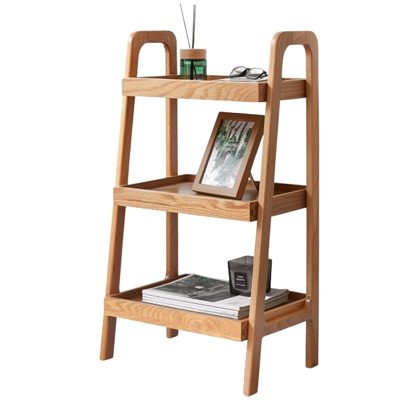CodYinFI 100 Solid Oak Wood Ladder Bookshelf, Floor Storage Bookshelf