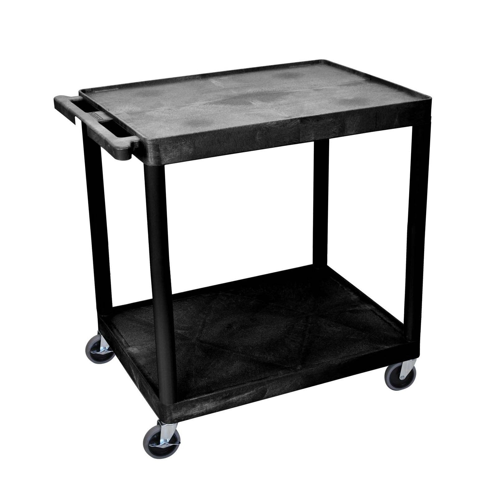 Small Black Polyethylene 2-Shelf Utility Cart with Swivel Wheels