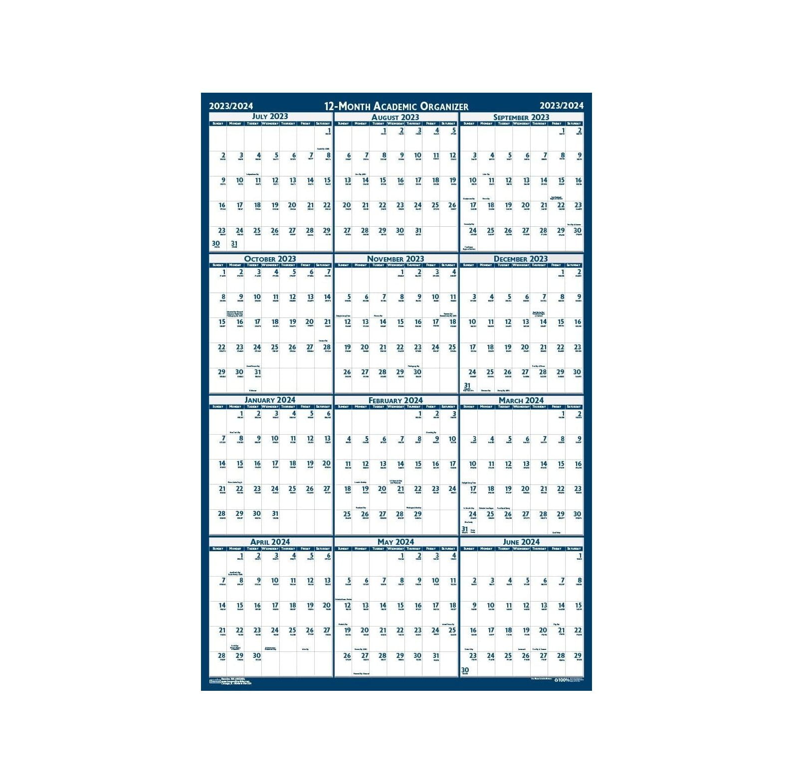 CodYinFI 2023-2024 Laminated Academic Wall Calendar, Reversible, 24 x ...