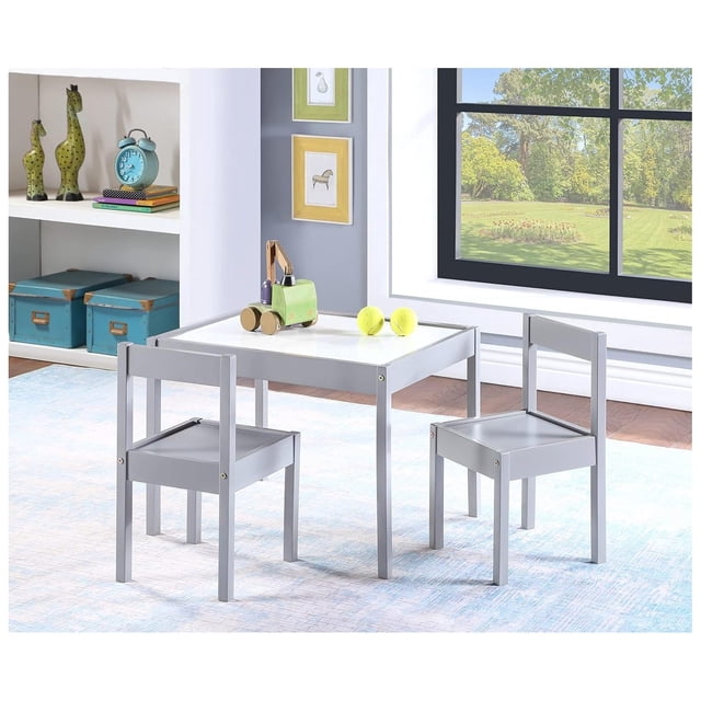 CodYinFI 3Piece Dry Erase Kids Table & Chair Set, Gray