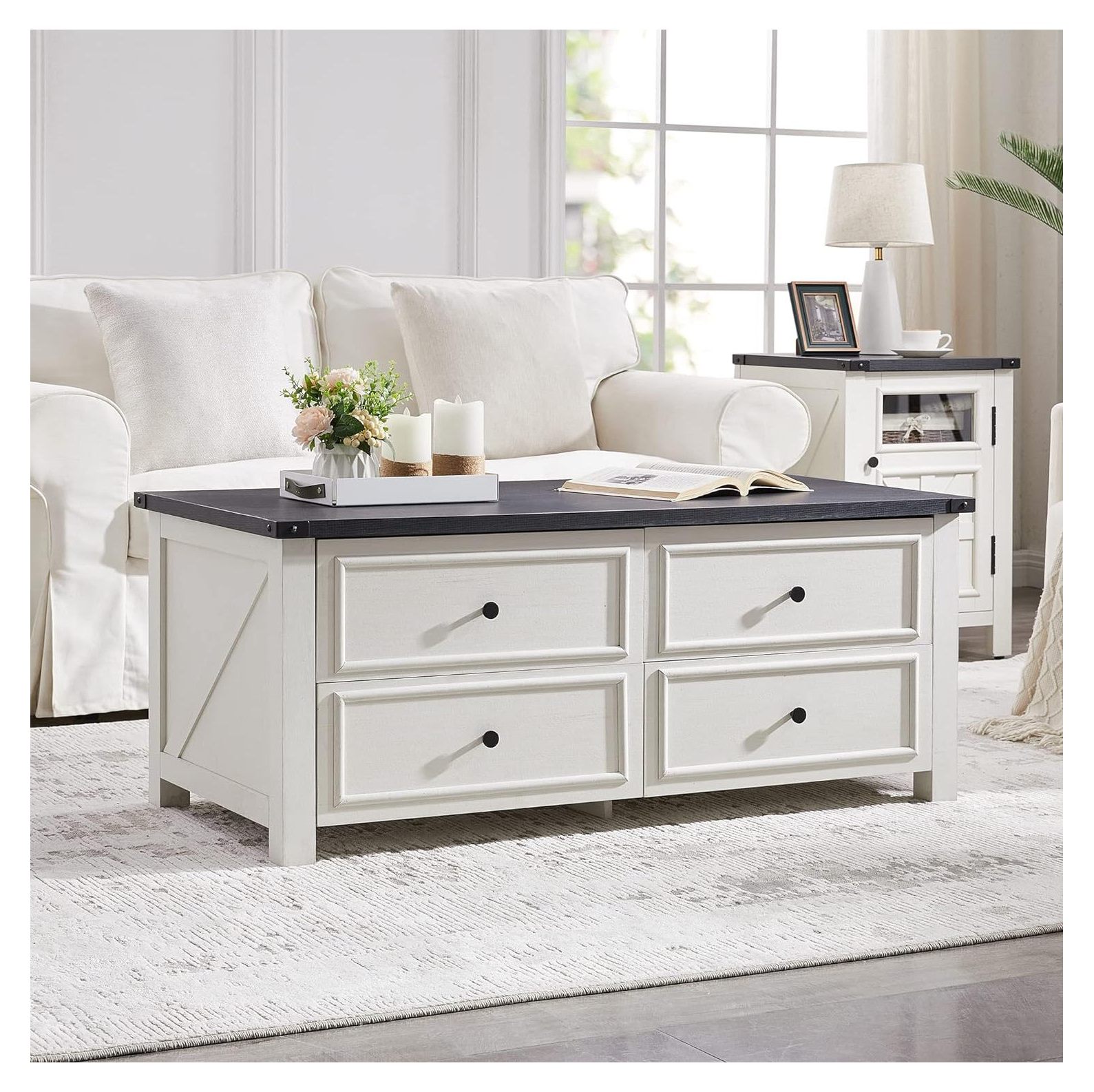 CodYinFI 48" Coffee Table with 4 Large Hidden Storage Drawers, Modern