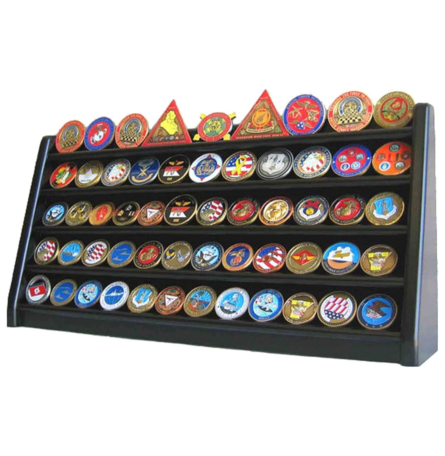 CodYinFI 5 Row Challenge Coin Display Stand Rack Military Coin Holder Display Wooden Rack Case