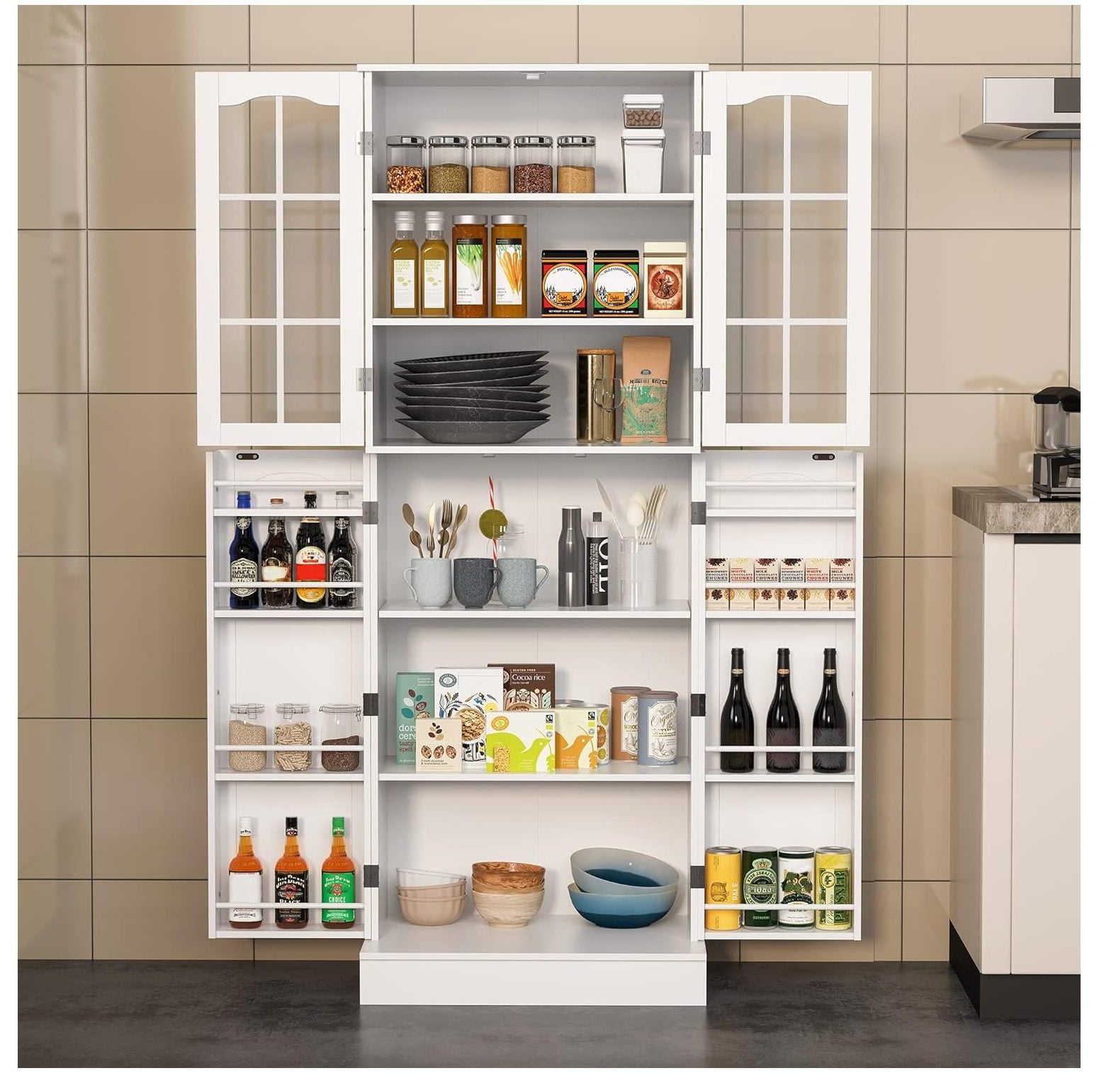CodYinFI 64” Kitchen Pantry Cabinets, White Freestanding Kitchen Pantry ...