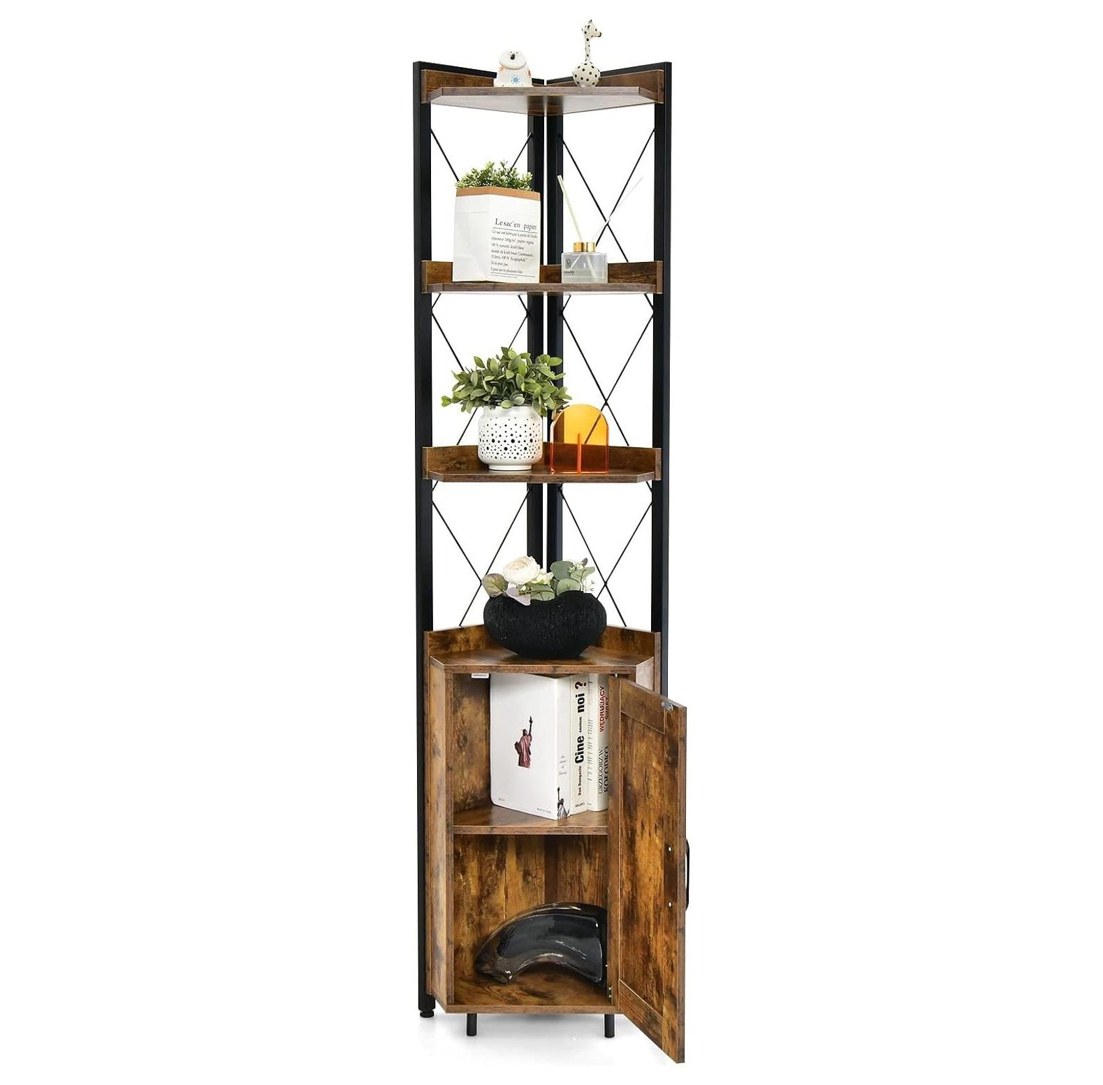 CodYinFI 71 Inches Tall Corner Shelf, 4Tier Rustic Corner Bookshelf