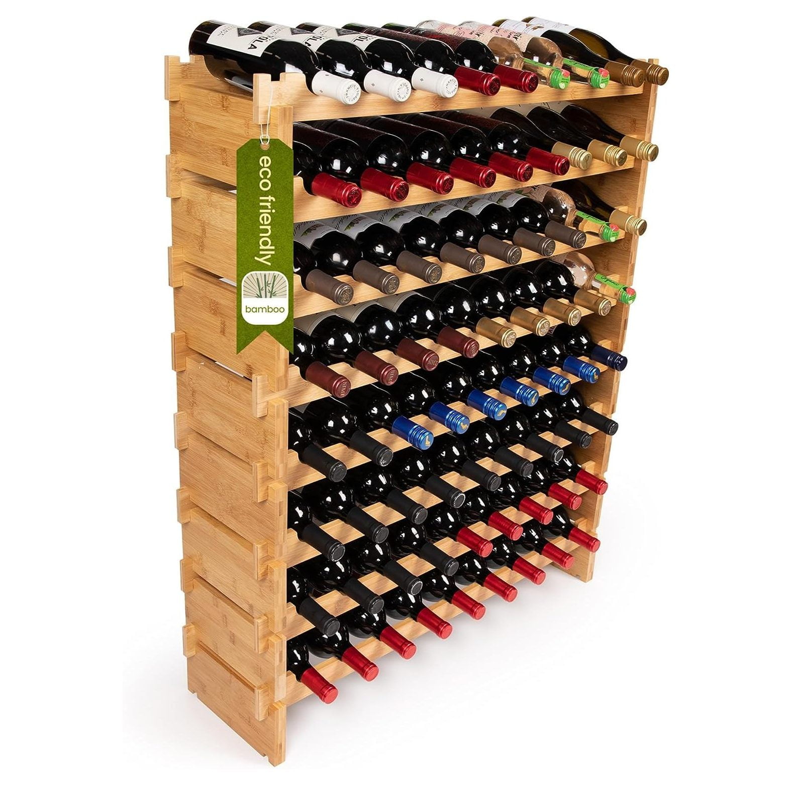 28-Bottle Wine Rack Free Standing Floor, Solid Wood 7-Tier Display Wine Storage Shelves With Tabletop, Wobble-Free Bottle Holder For Cellar Kitchen Bar Dining Room Living Room, Walnut
