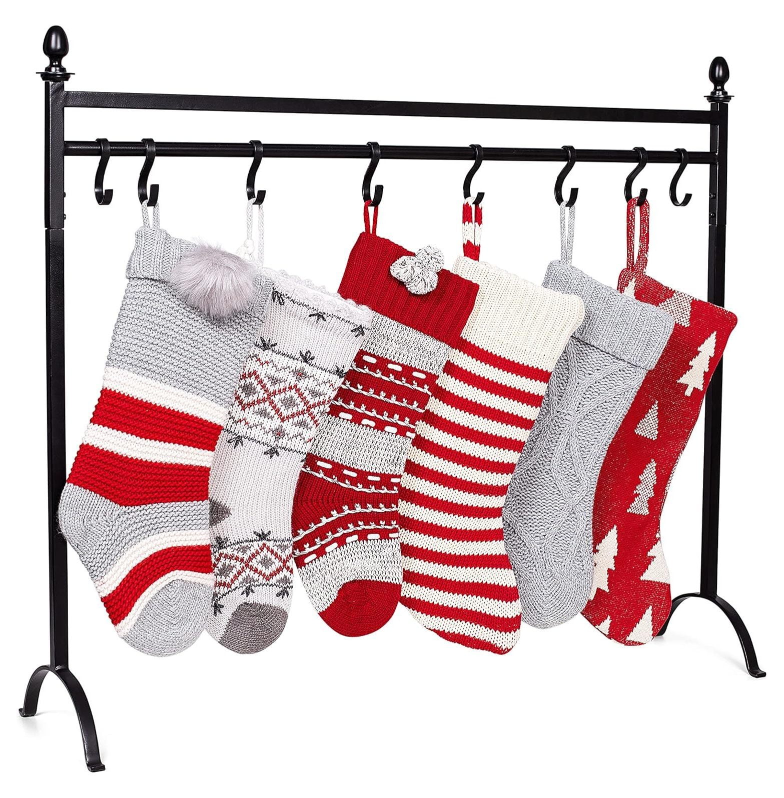 Black Iron 8-Hook Freestanding Christmas Stocking Holder Stand