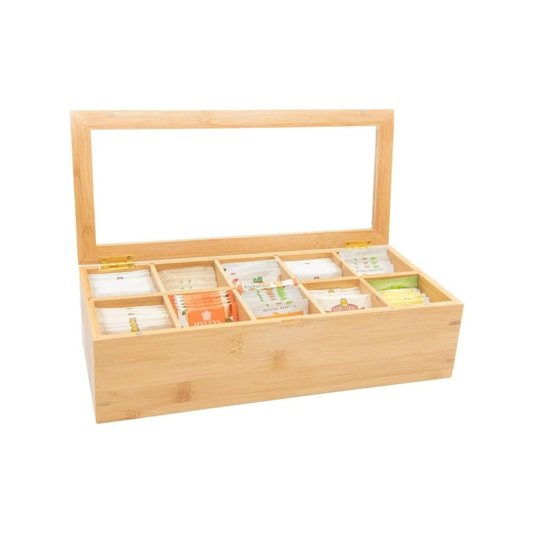 4 Pieces Bamboo Tea Bag Organizer Bamboo Divided Storage Container with 6  Compartments Wooden Tea Drawer