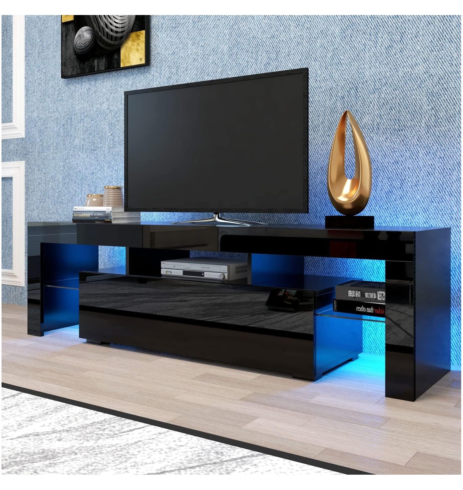 CodYinFI Black TV Stand LED TV Stand for 55 inch TV High Glossy Front Entertainment Center