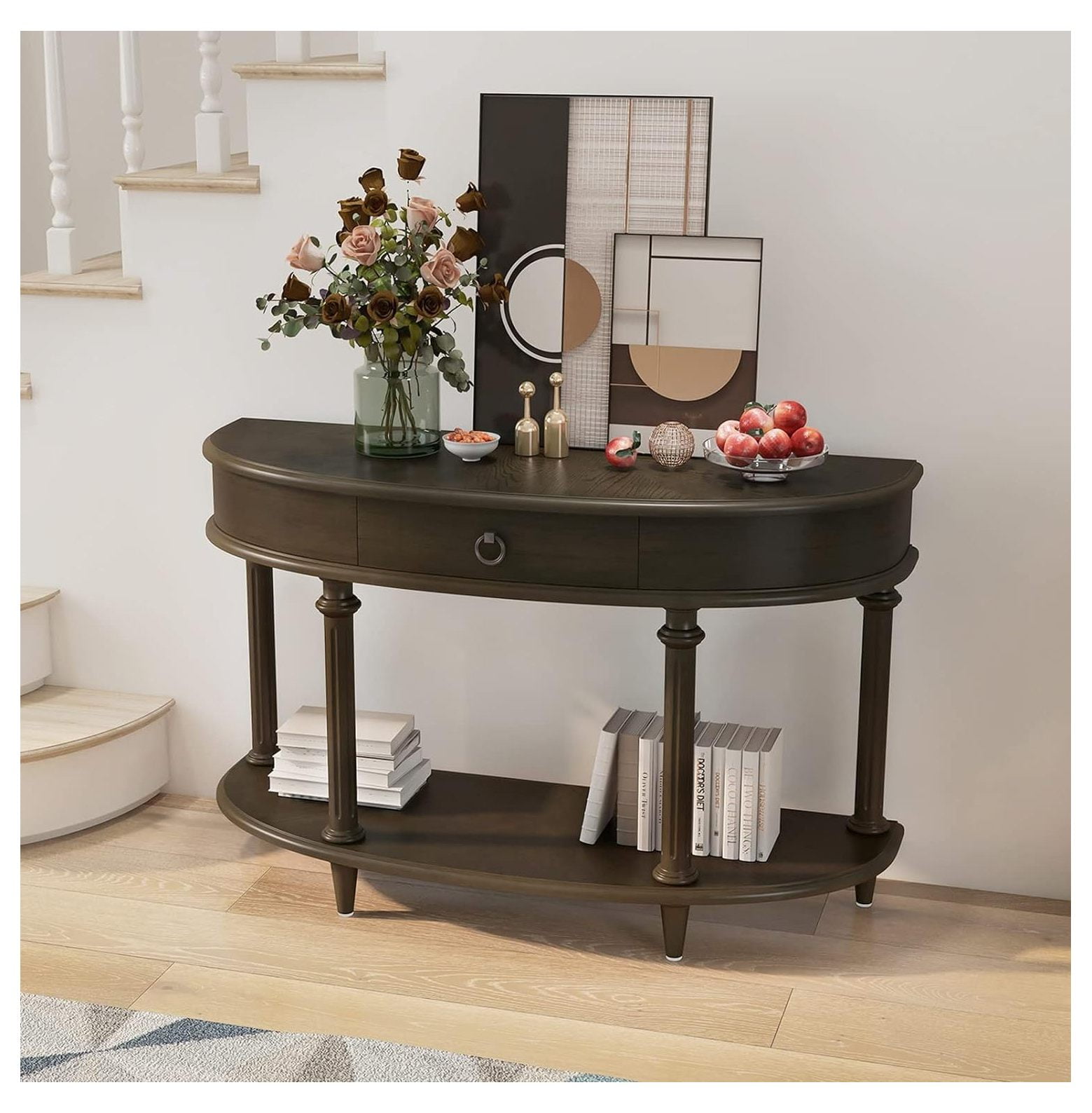 CodYinFI Century Modern Console Table, Half Moon Table with Drawer and