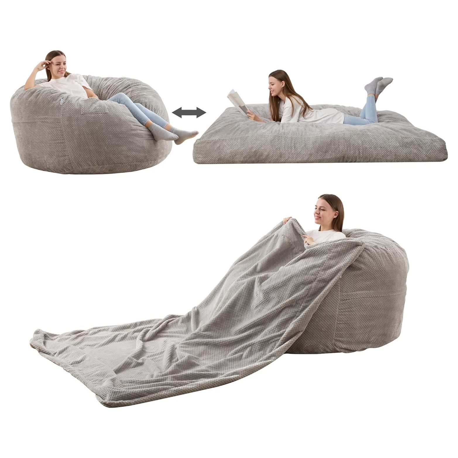 CodYinFI Chenille Bean Bag Chair, Variable Shape from Bean Bag to Bed