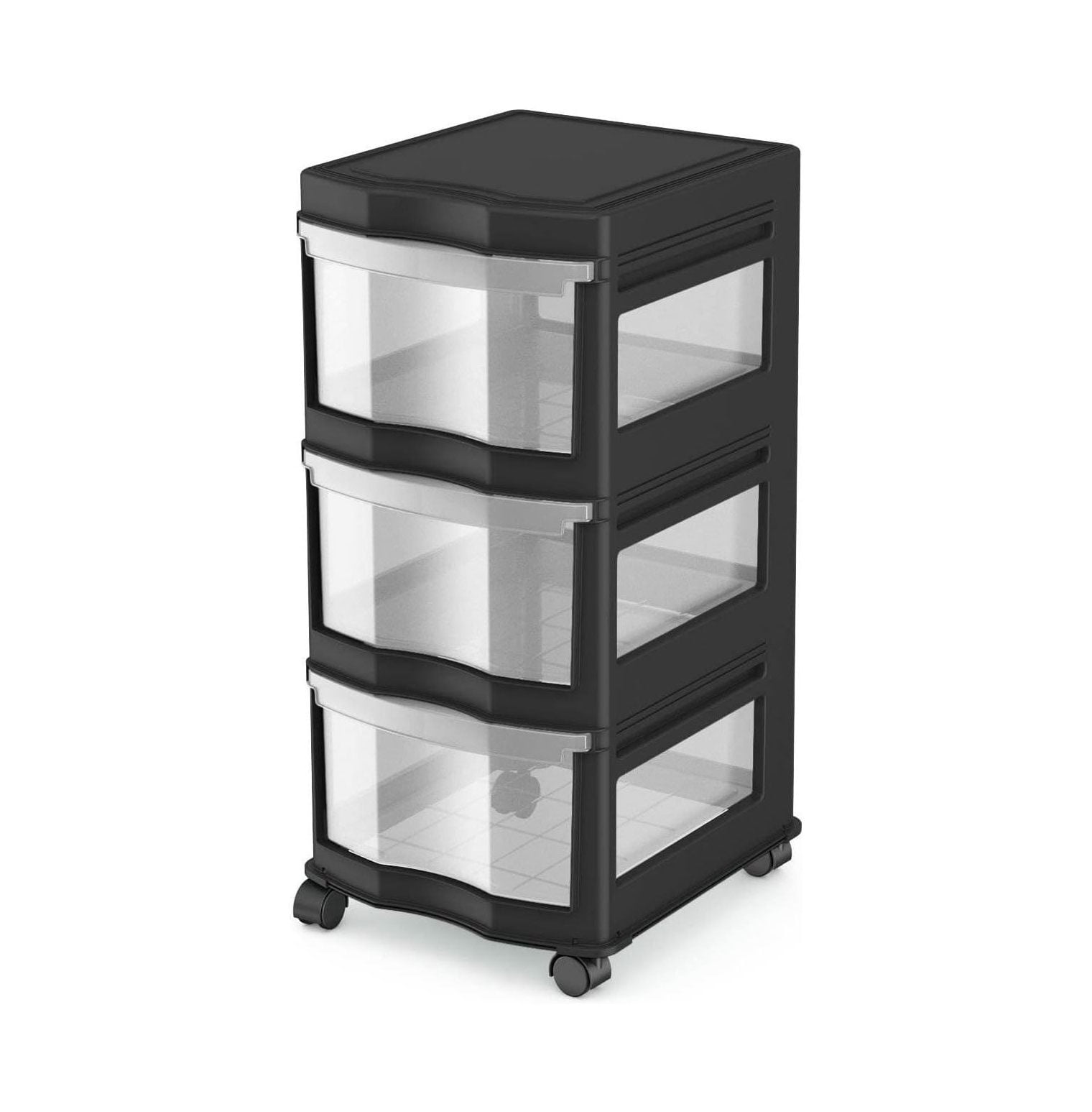 Life Story Classic Black 3 Shelf Plastic Storage Organizer with Wheels