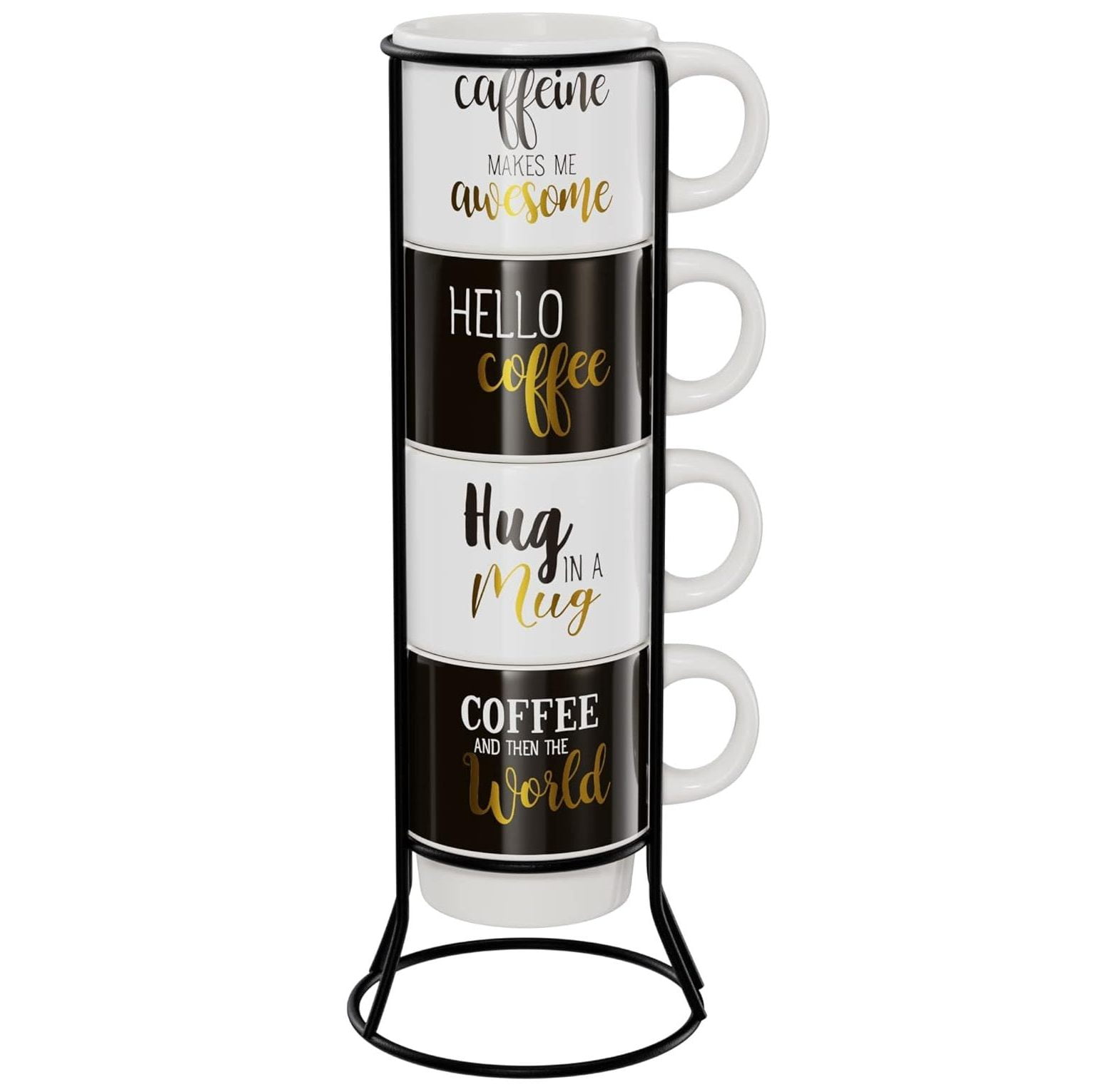 CodYinFI Coffee Mug Set with Coffee Mug Rack Set of 4 Stackable