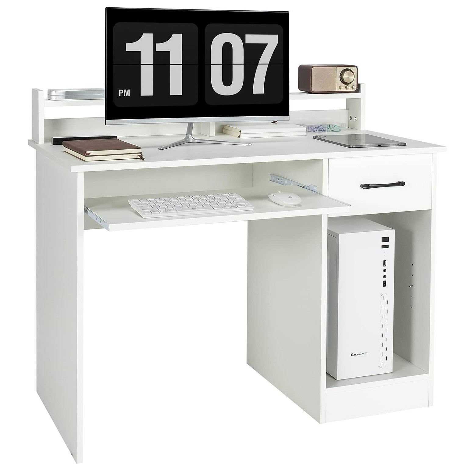 CodYinFI Computer Desk with Hutch Home Office Desk with Drawer Adjustable Shelf Keyboard Tray Study Writing Desk Executive Workstation for