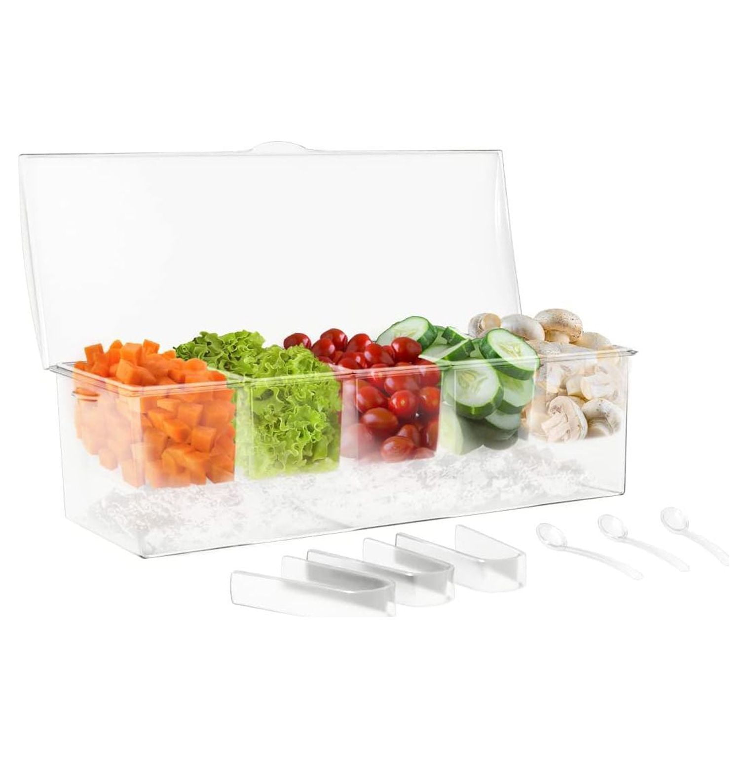 CodYinFI Condiment Tray with Ice Chamber, 5 Condiment Containers, Lid