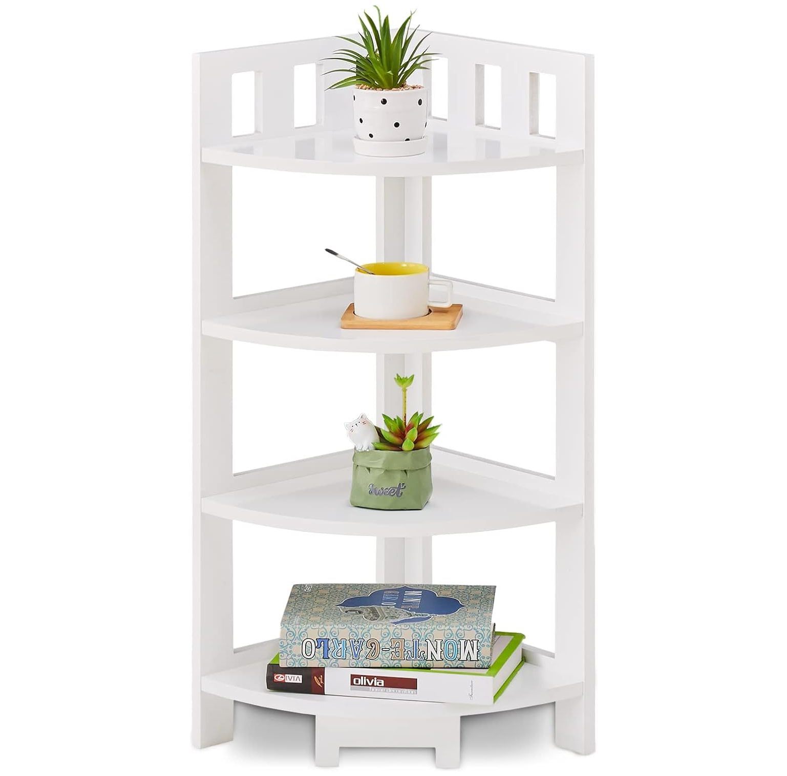 CodYinFI Corner Shelf, 4Tier Display Shelves, Wood Storage Stand