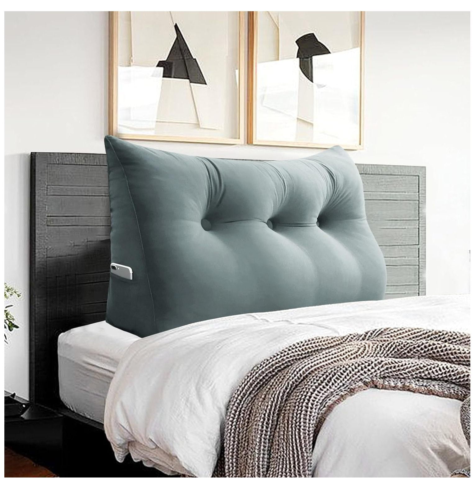 CodYinFI Dorm Room Headboard Wedge Pillow XXL Bolster Triangle Reading Pillow Size Bed Rest Back Support Pillow for Sitting up in Bed Daybed Couch Backrest Cushion Velvet Gray Walmart