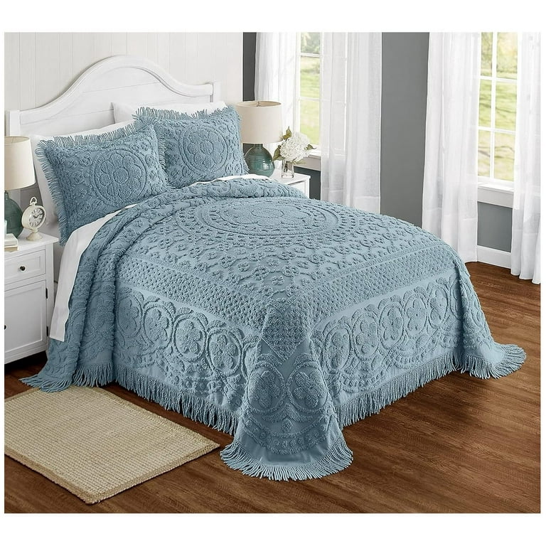 CodYinFI Emily Chenille Bedspread Queen Blue