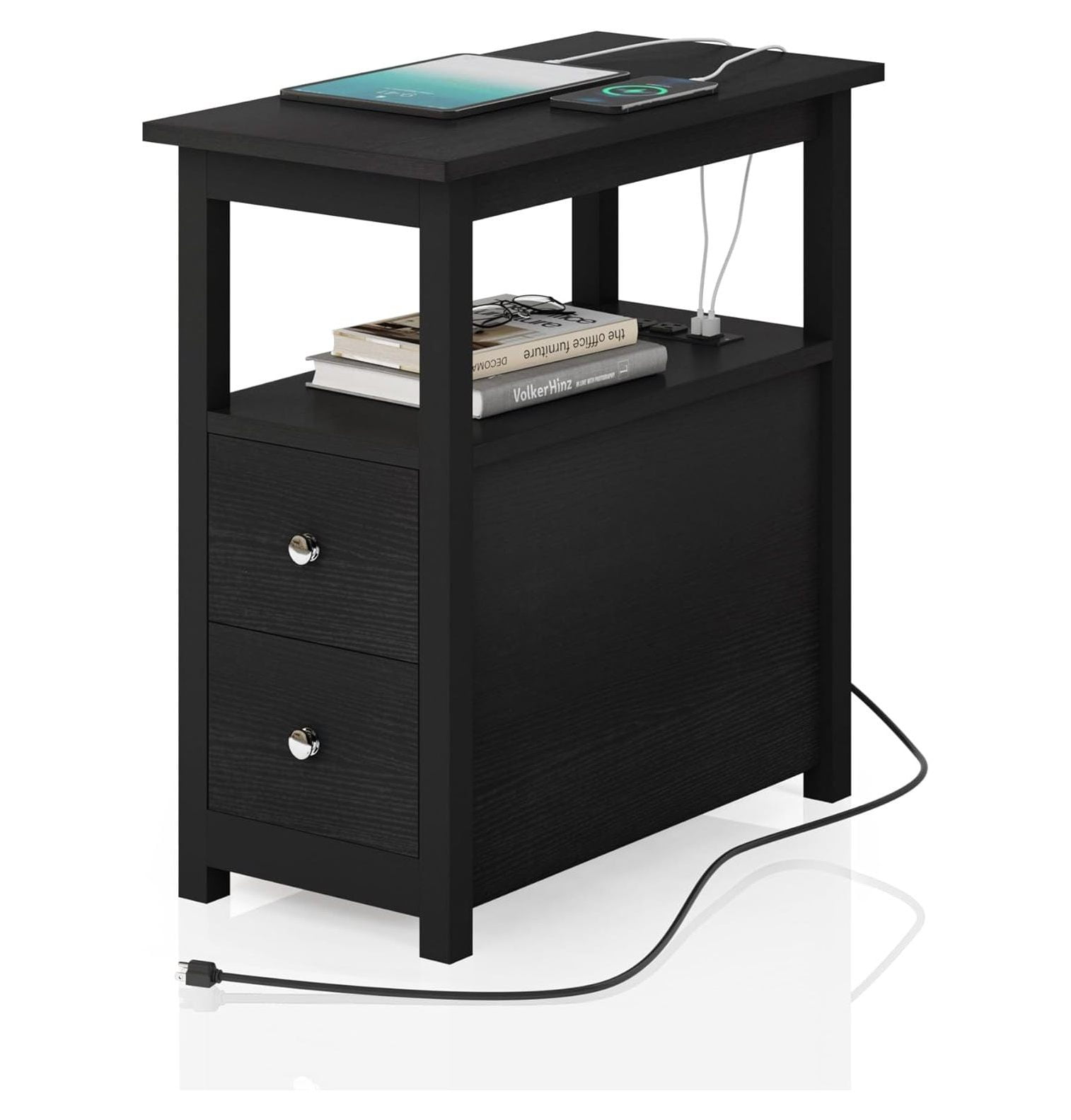CodYinFI End Table with Charging Station, Side Table with 2 Drawer & USB Ports & Power Outlets